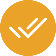 Orange circular badge with a white checkmark symbol, indicating completed or verified status.